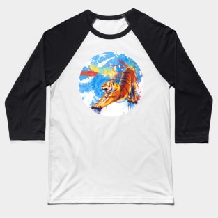 Stretching Tiger - Colorful Animal Illustration Baseball T-Shirt
